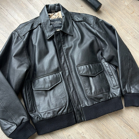 VINTAGE | Type A-2 Flyers Black Leather U.S Army Bomber Jacket sz L