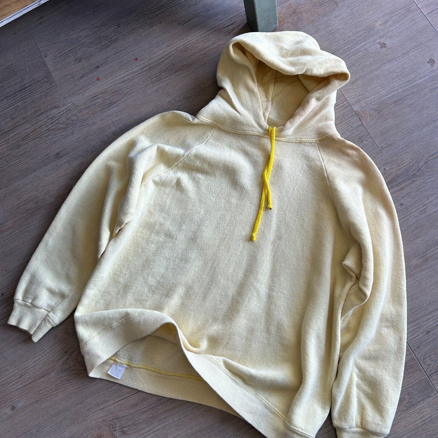 VINTAGE 60s 70s | Light Yellow Faded Blank Hoodie Sweater sz S Adult