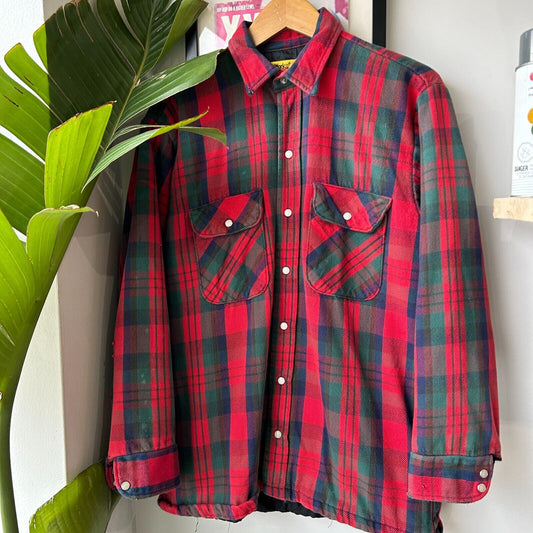 VINTAGE 80s | Work Sport Faded Flannel Lined Button Down Shirt sz M Adult