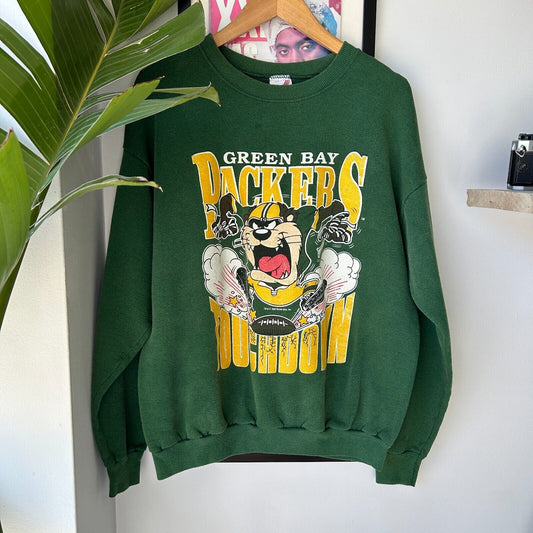 VINTAGE 90s | Green Bay Packers TAZ Football Cartoon Sweater sz L Adult