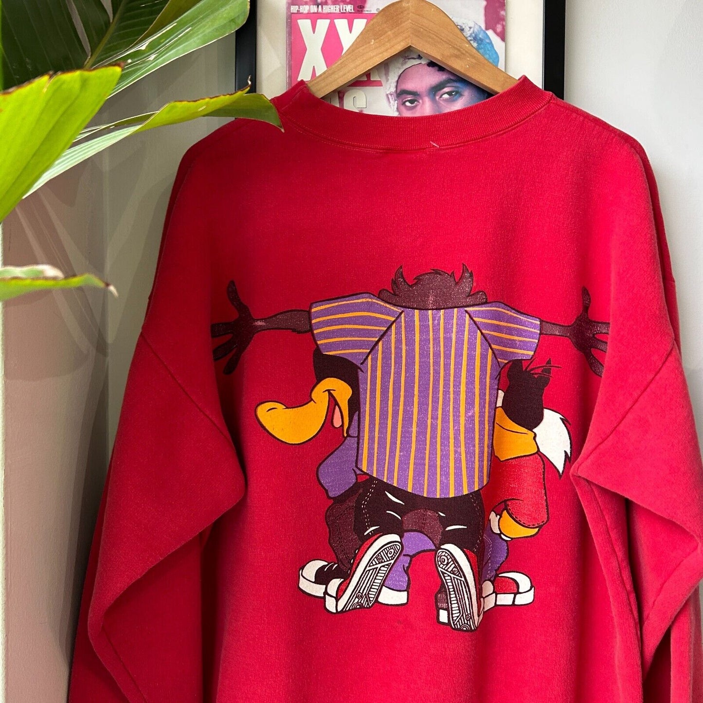 VINTAGE 1993 | TAZ Daffy & Sylvester Warner Bros Cartoon Crew Sweater sz L Adult
