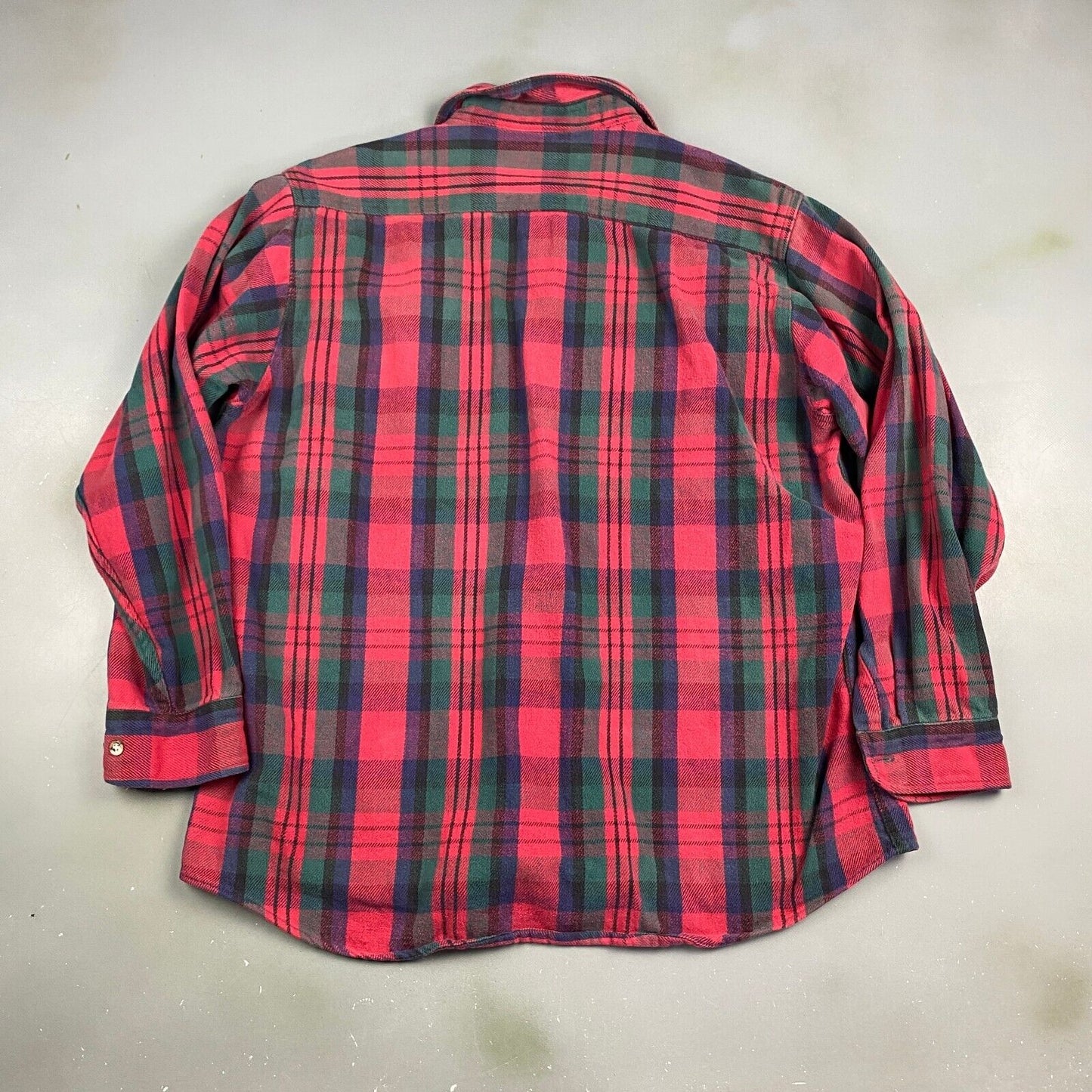 VINTAGE 90s Faded Plaid Flannel Button Up Shirt sz XL Adult