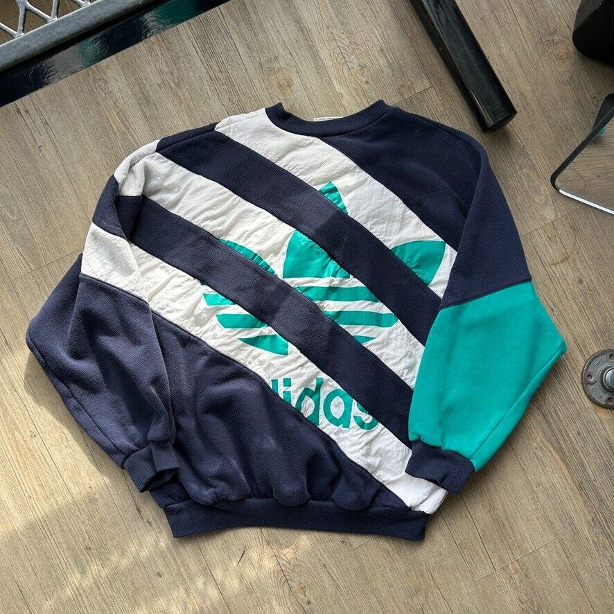 VINTAGE 80s | Adidas 3 Stripes Color Block Crew Sweater sz M