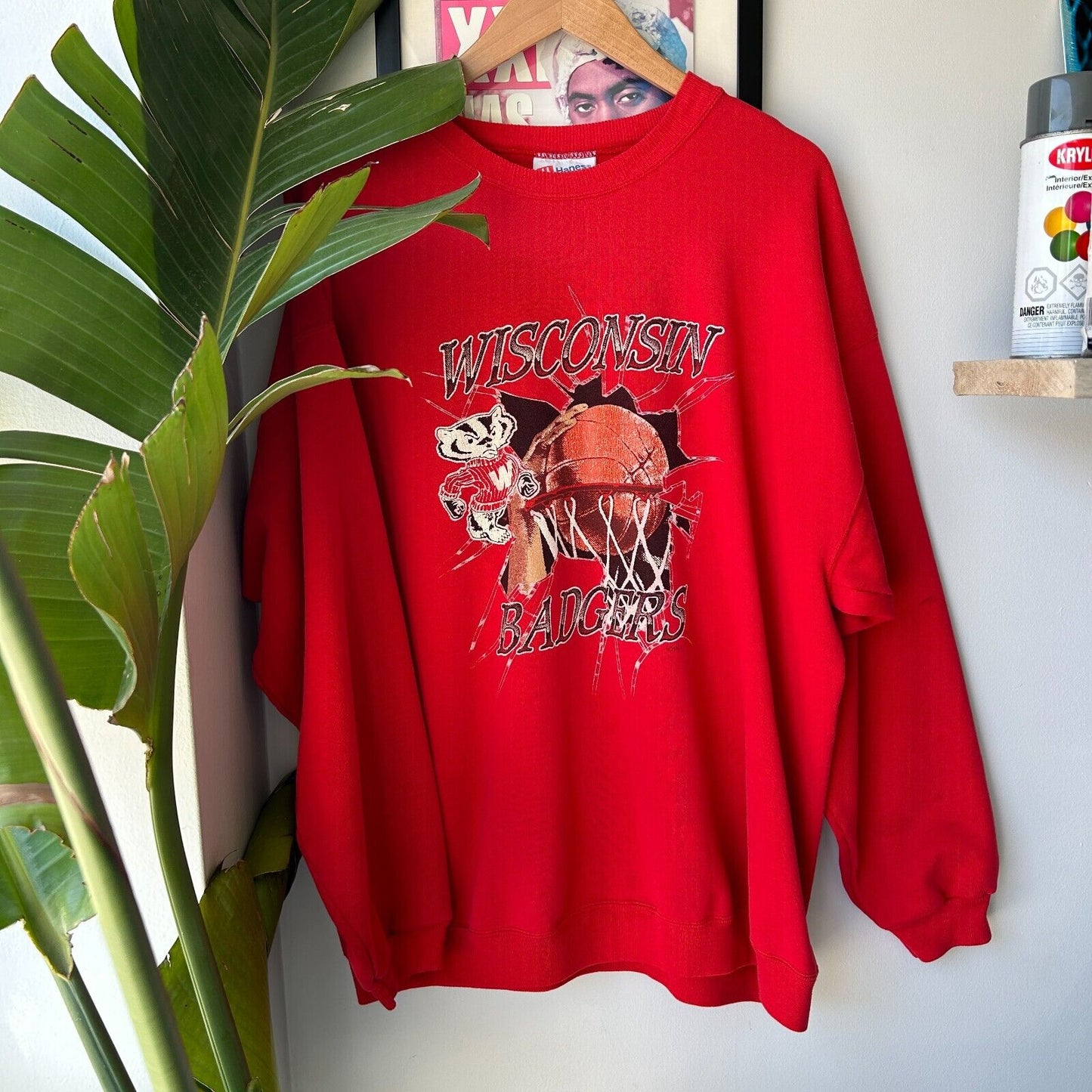 VINTAGE 90s | Wisconsin Badgers Shattered Basketball Sweater sz XL Adult