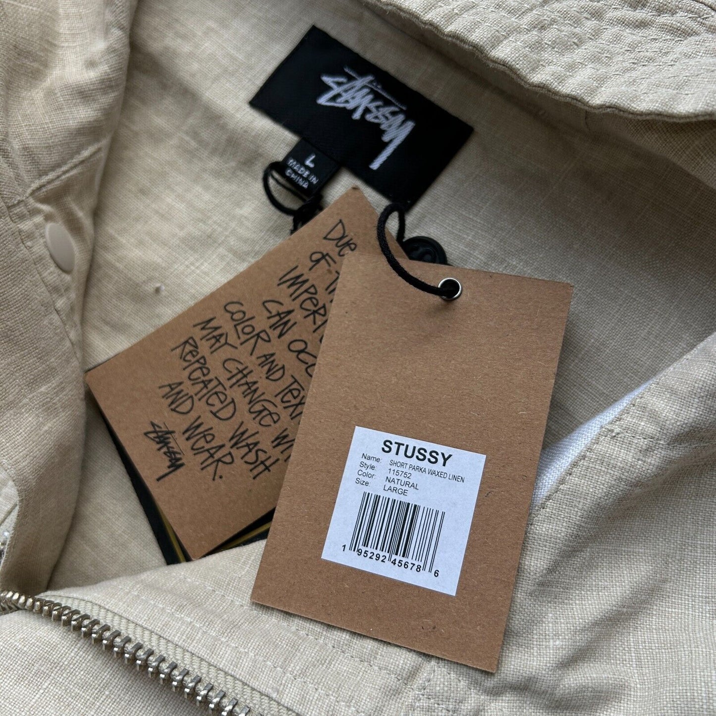 STUSSY | Waxed Linen Natural Short Parka Jacket NWT sz L