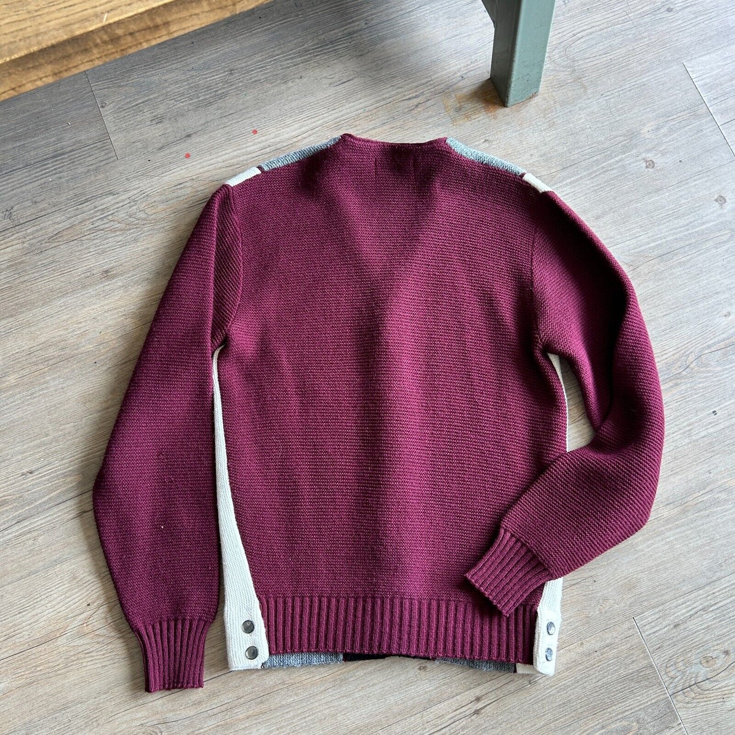 VINTAGE 70s | Campus Vertical Striped Cardigan Knit Sweater sz S/M