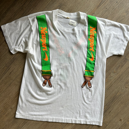 VINTAGE 80s 90s | Newport Suspenders Smoking Promo T-Shirt sz M