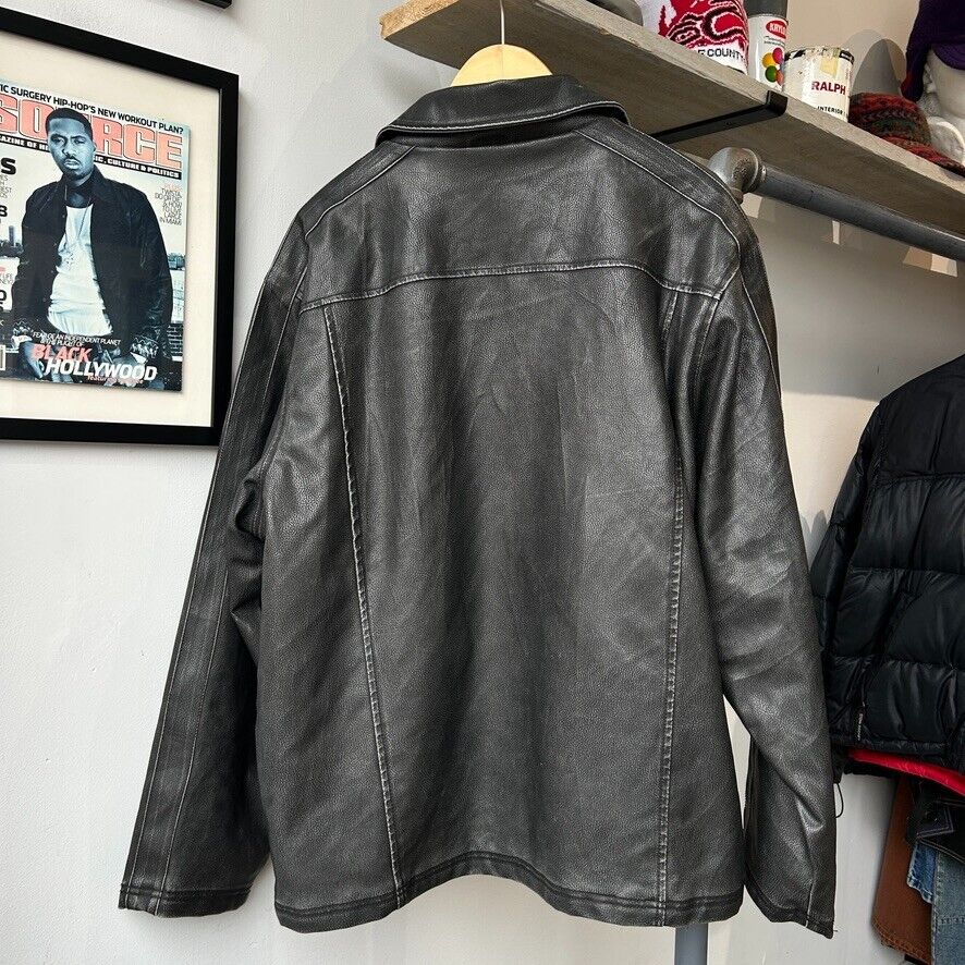 VINTAGE | Arizona Black Zip Up Tumbled Faded Leather Jacket sz XL