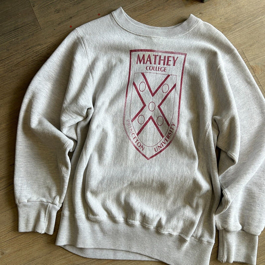 VINTAGE 90s | Mathey College Crest Reverse Weave Crew Sweater sz M