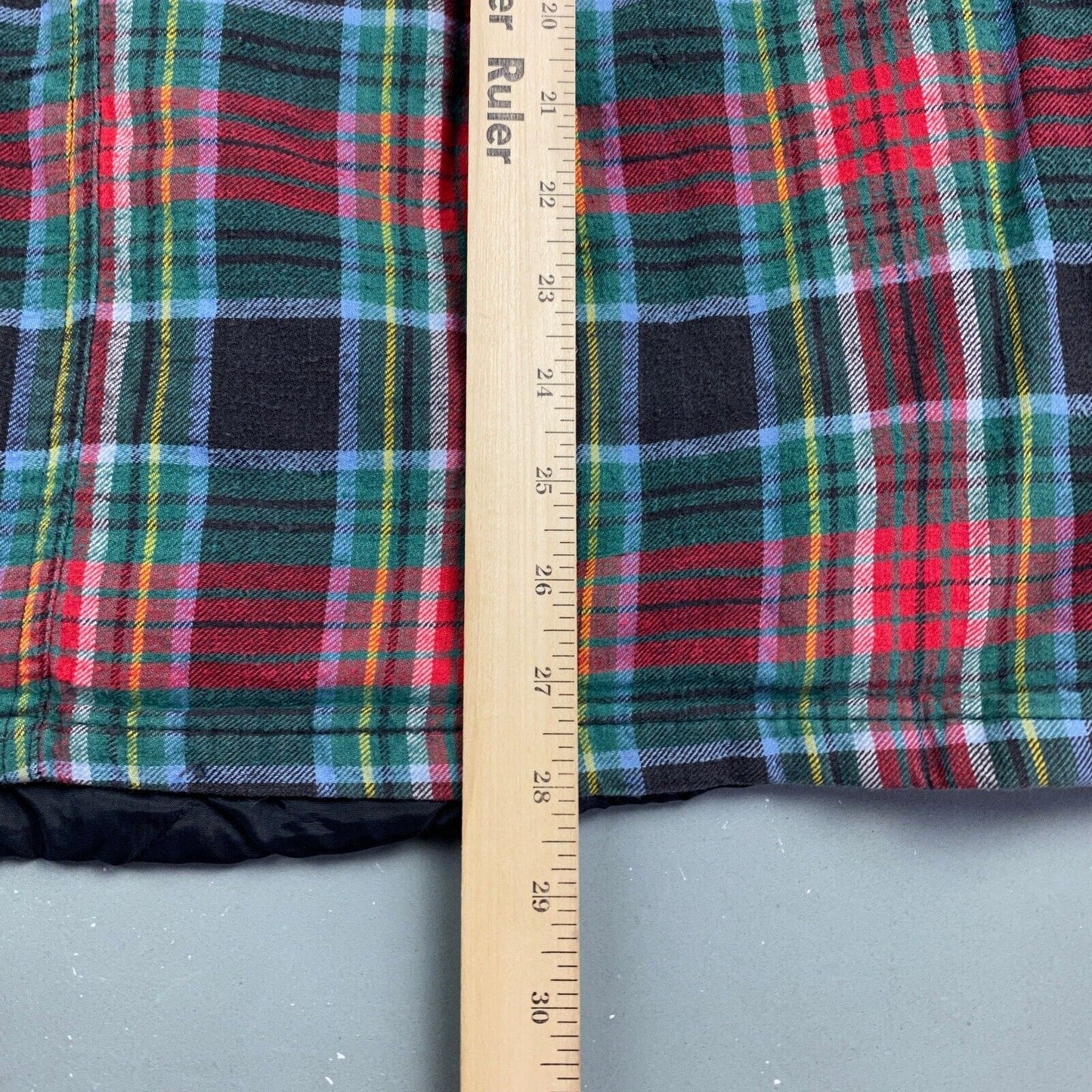 VINTAGE 90s Van Heusen Faded Plaid Flannel Lined Button Up Shirt sz XL Adult