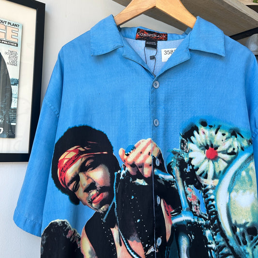 VINTAGE | Jimi Hendrix Conspiracy Short Sleeve Button Down Shirt sz L/XL