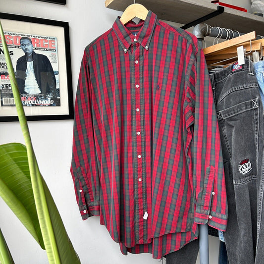 VINTAGE | Ralph Lauren Plaid Sm Pony Button Down Shirt sz XL