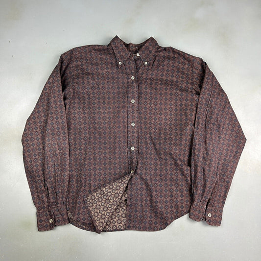 VINTAGE 70s Bonds Twin Mate Cotton Pattern Button Up Shirt sz Small Adult