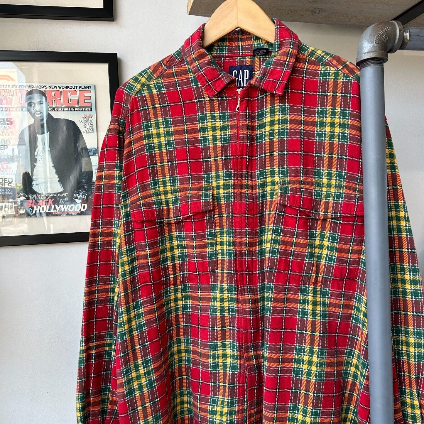 VINTAGE | GAP Plaid Zip Up Flannel Shirt sz L