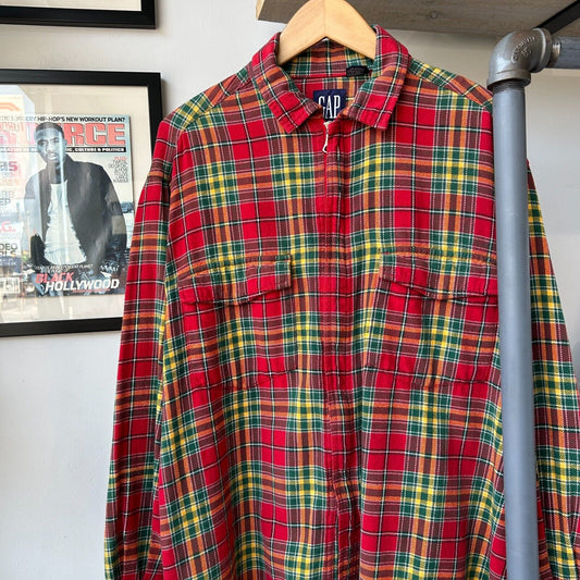 VINTAGE | GAP Plaid Zip Up Flannel Shirt sz L