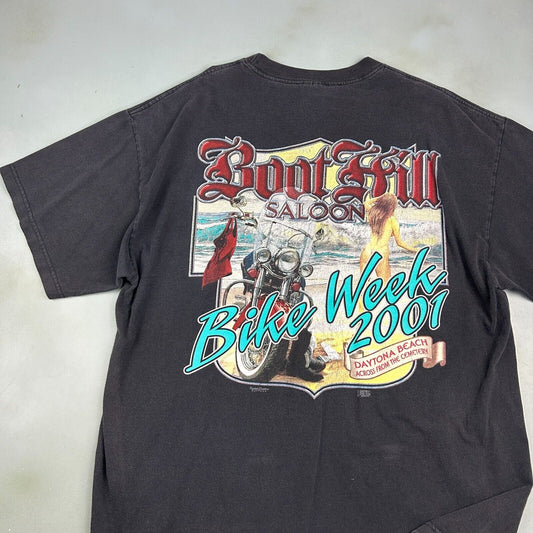VINTAGE 2001 | Boot Hill Saloon Biker Bar Bike Week Black T-Shirt sz XXL Adult