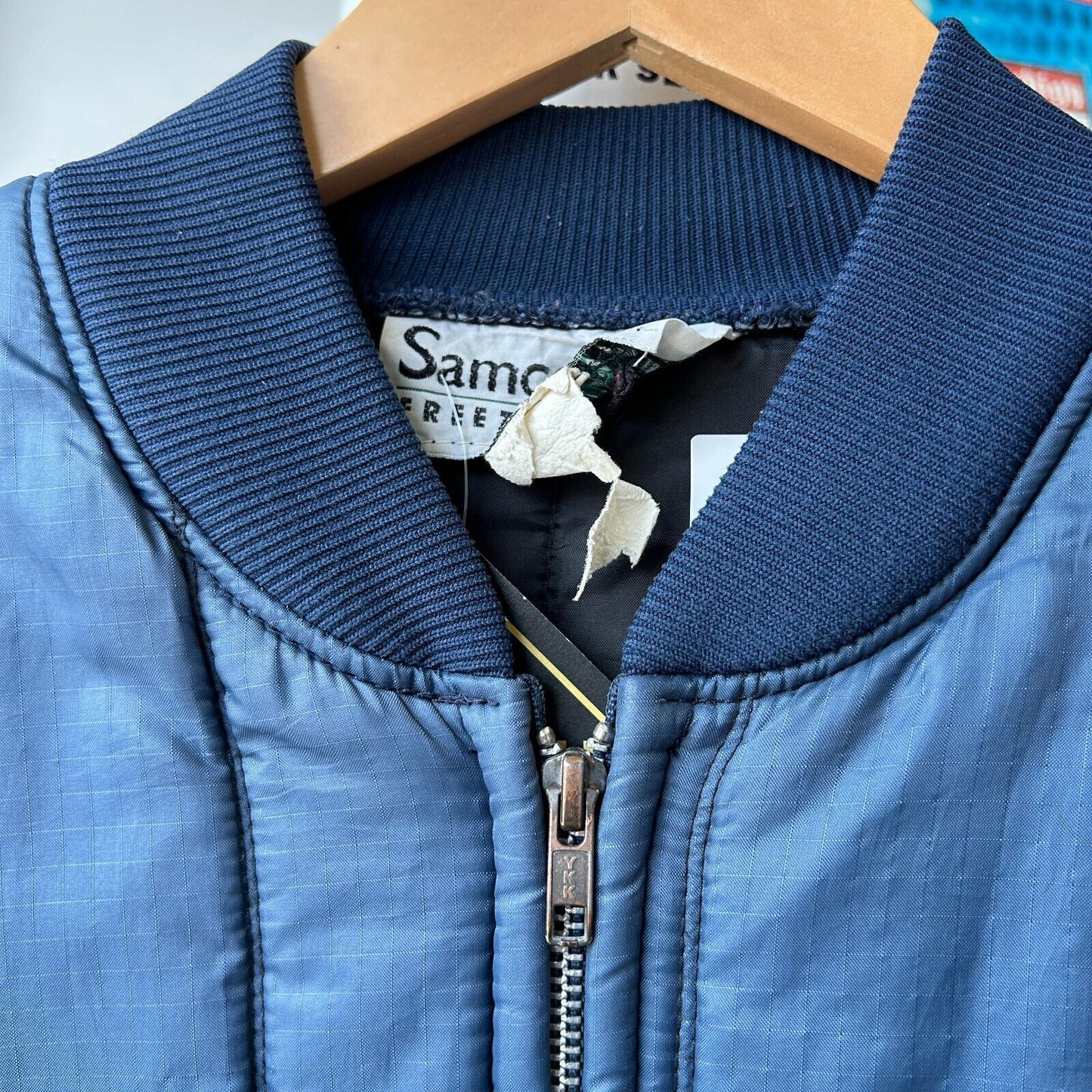 VINTAGE 70s 80s | Blank Navy Nylon Liner Bomber Jacket sz L Adult