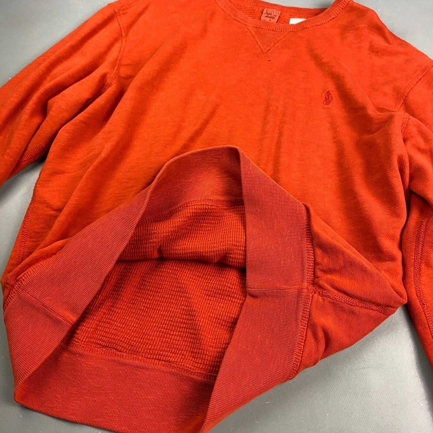 VINTAGE Ralph Lauren POLO Orange Thermal Lined Crewneck Sweater sz Large Adult