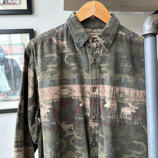 VINTAGE | Woods & Water Aztec Nature Cloth Flannel Button Down Shirt sz L