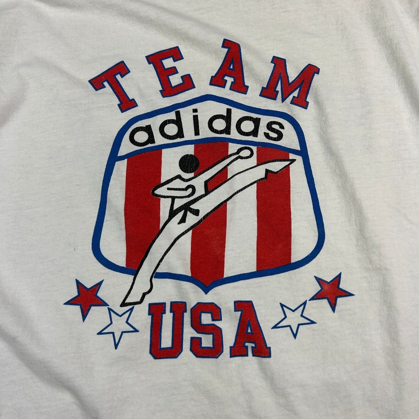 VINTAGE 80s | ADIDAS Team USA Martial Art White T-Shirt sz L Adult