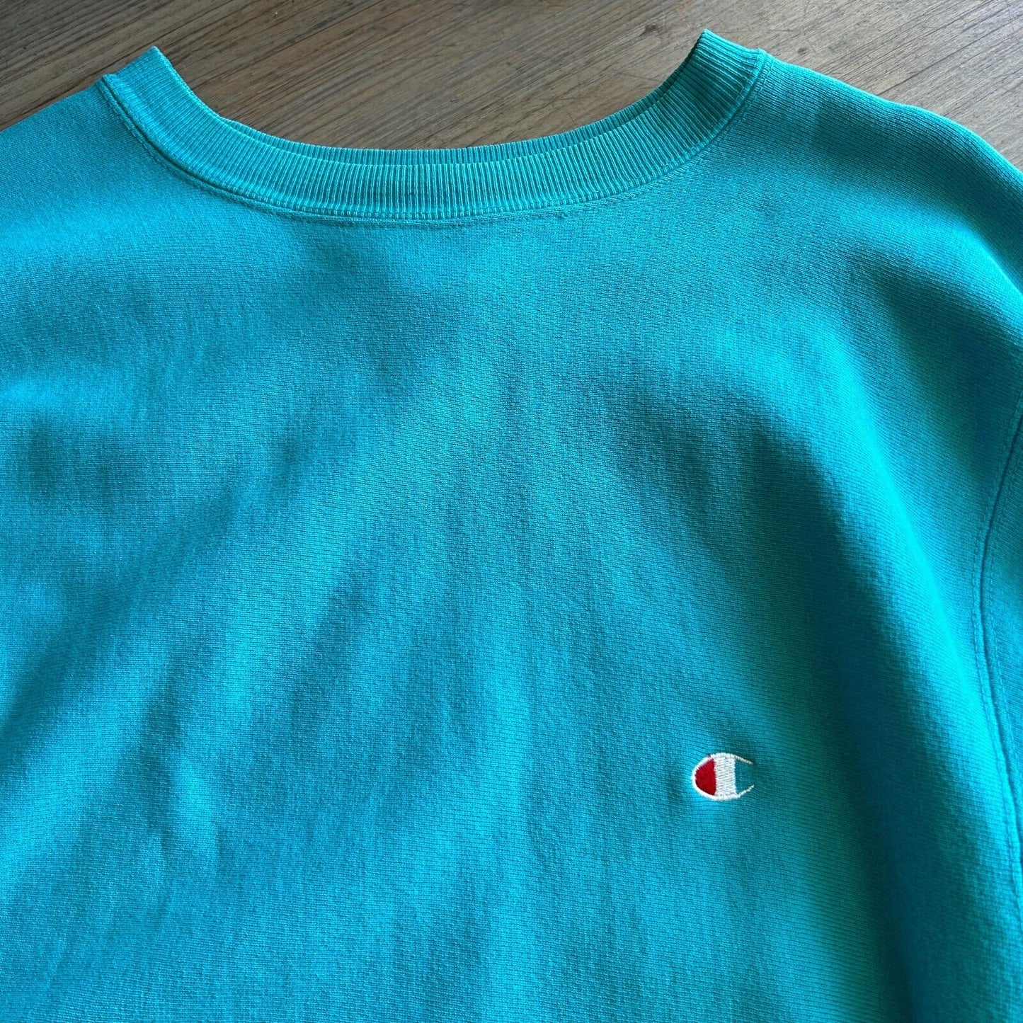 VINTAGE 90s | Champion Reverse Weave Teal Blue Crew Sweater sz XL