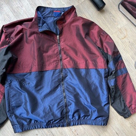 VINTAGE 90s | Iridescent Color Block Full Zip Windbreaker Jacket sz L