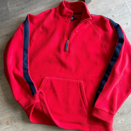 VINTAGE | GAP 1/4 Zip Red Striped Fleece Sweater sz XL