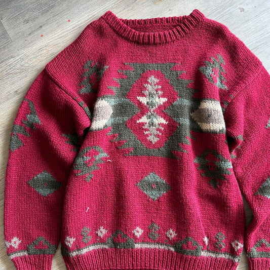 VINTAGE 90s | Eddie Bauer Aztec Wool Heavy Knit Sweater sz L