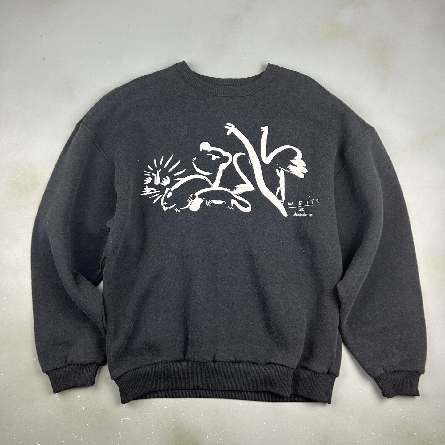 VINTAGE 90s | Australia Nature Art Print Weiss Crewneck Sweater sz L Adult