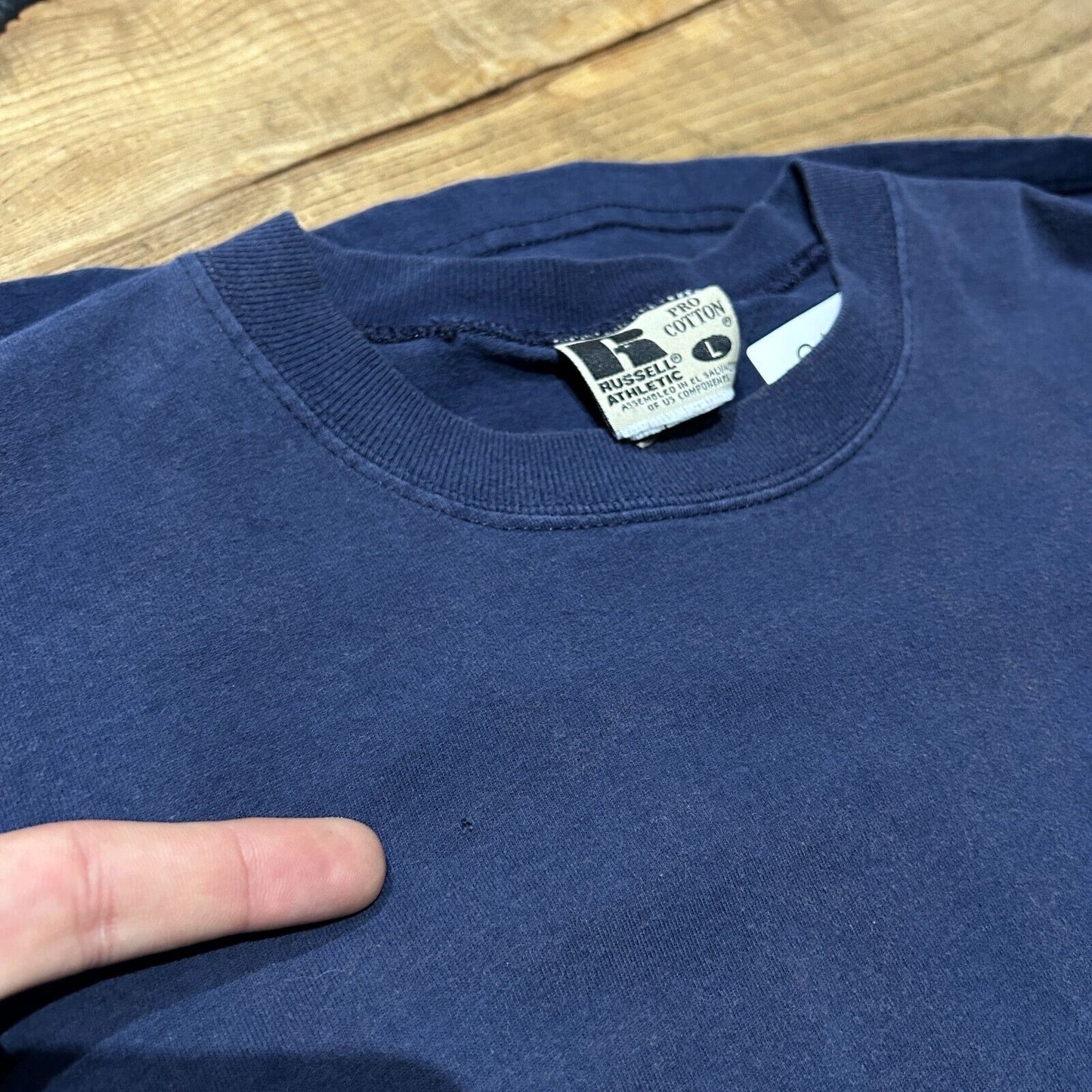 VINTAGE | Russell Athletic Pro Cotton Blank Faded Navy T-Shirt sz L Adult