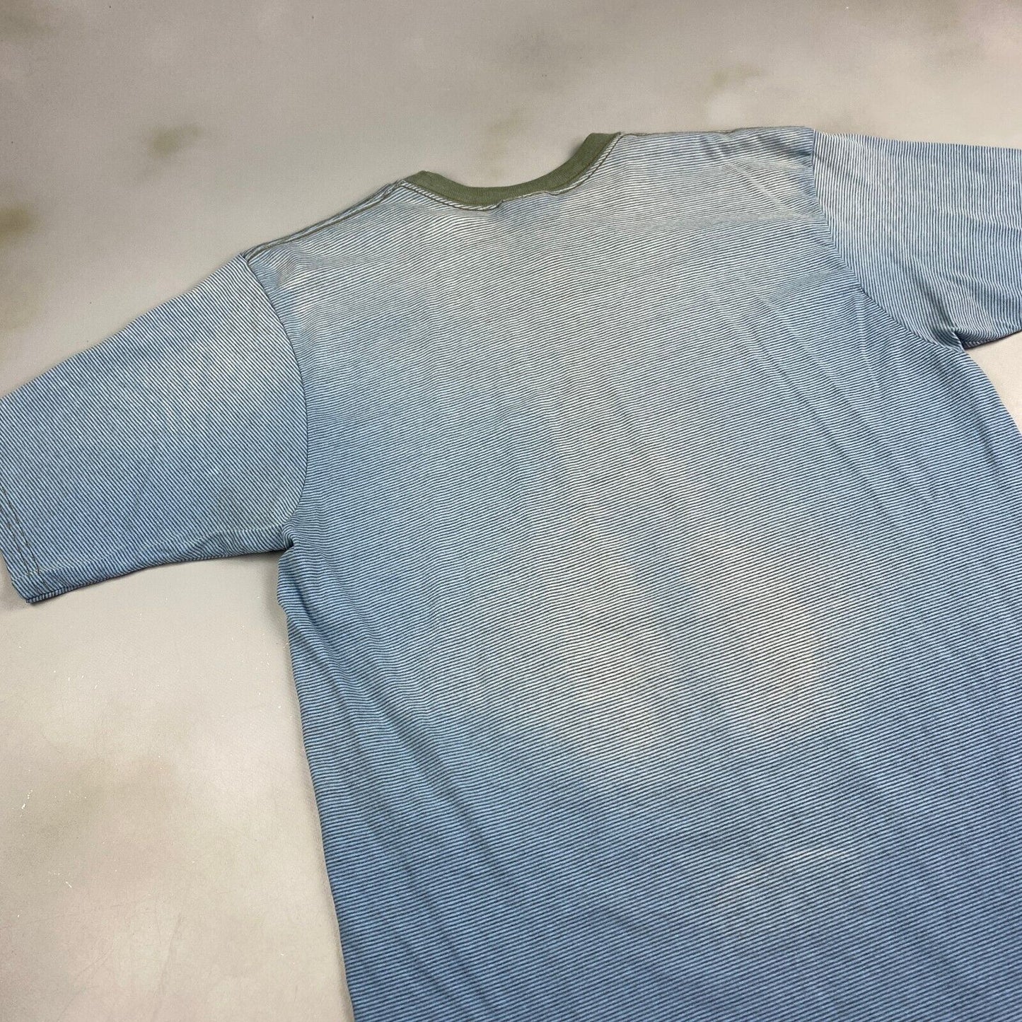 VINTAGE 90s Faded Striped Blue Ringer T-Shirt sz Large Adult
