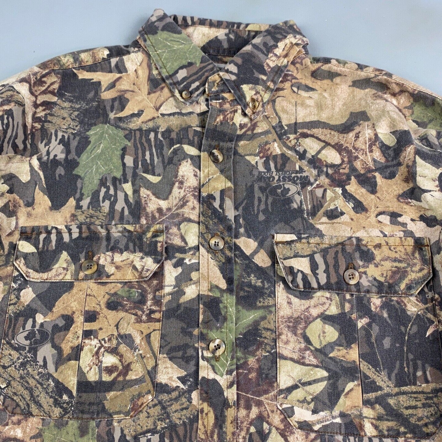 VINTAGE 90s Jerzees Mossey Oak Tree Camo Button Up Shirt sz Large Adult
