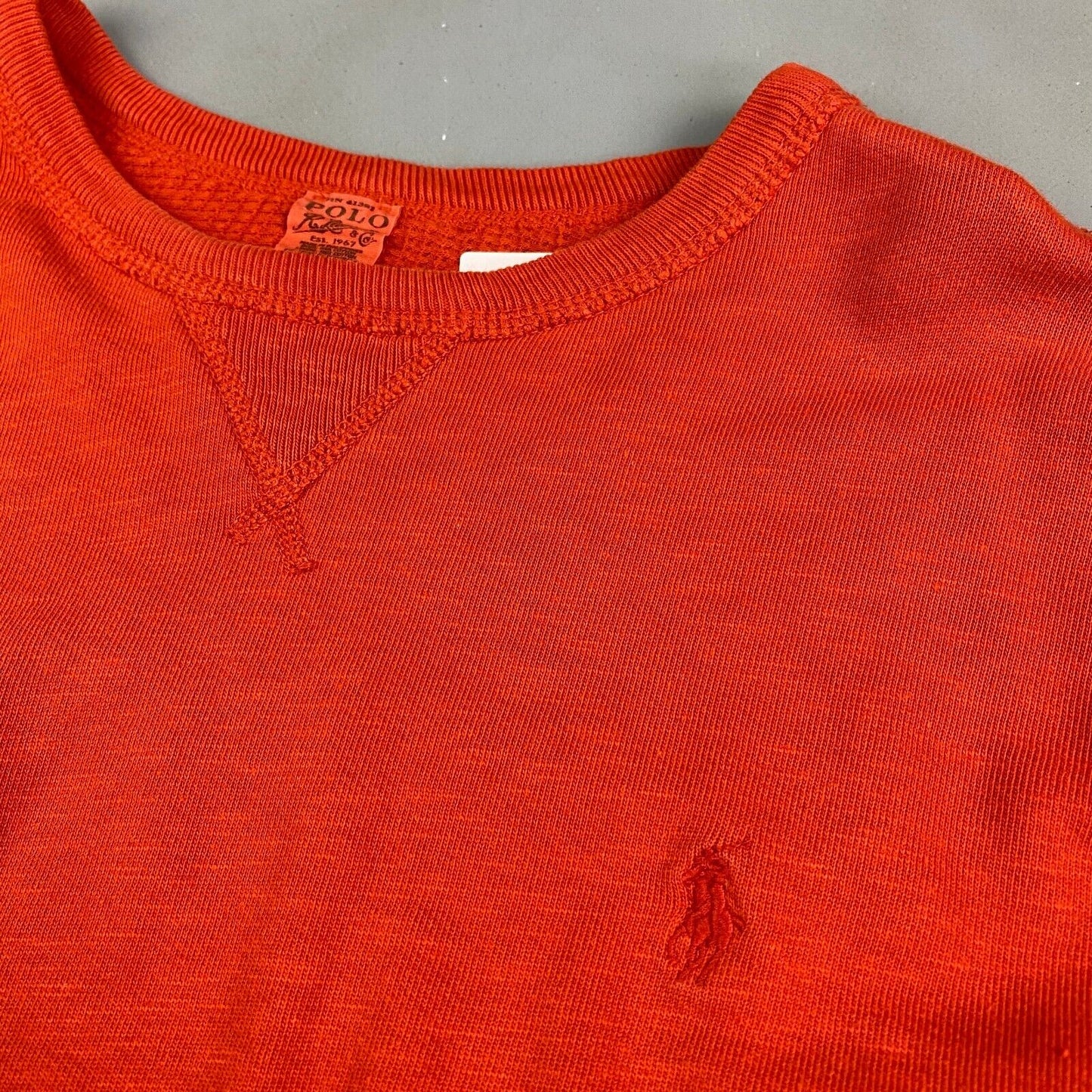 VINTAGE Ralph Lauren POLO Orange Thermal Lined Crewneck Sweater sz Large Adult
