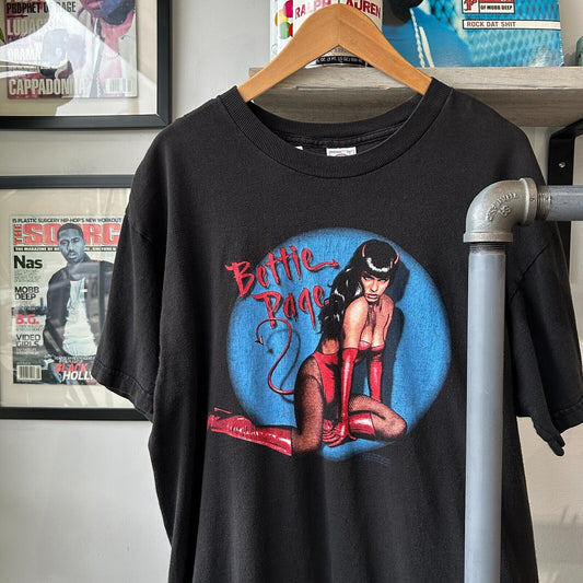 VINTAGE 90s | Bettie Page Devil Pin Up Model T-Shirt sz L Adult