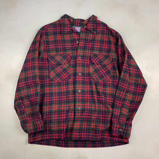 VINTAGE 90s Pendleton Wool Plaid Flannel Button Up Shirt sz Large Adult