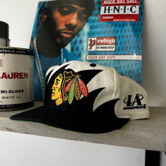 VINTAGE 90s | Chicago Blackhawks Sharktooth Logo Athletic Wool Snapback HAT