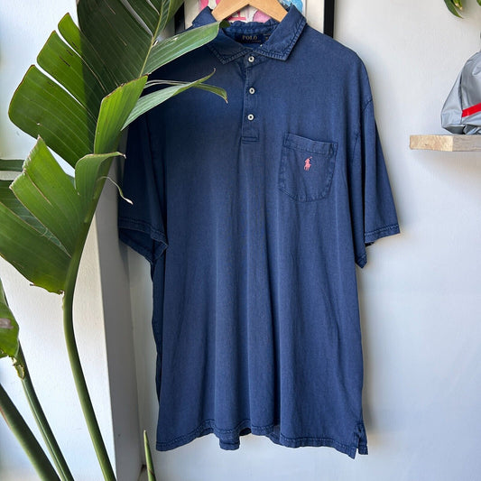 VINTAGE 90s | Ralph Lauren Faded Blue Polo Shirt sz XXL
