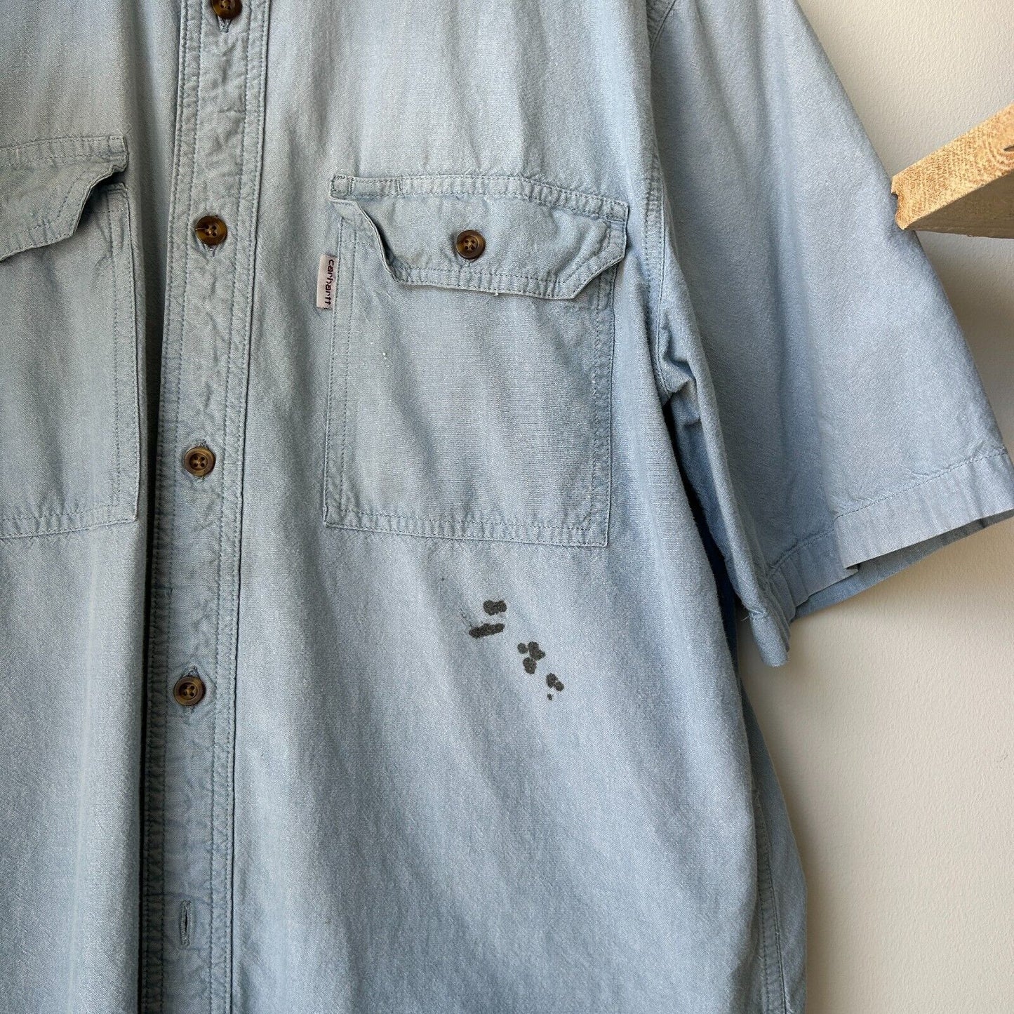 VINTAGE | Carhartt Denim Short Sleeve Button Snap Shirt sz L