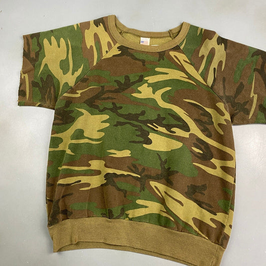 VINTAGE 80s Camouflage Hunting Short Sleeve Sweater sz Small Adult