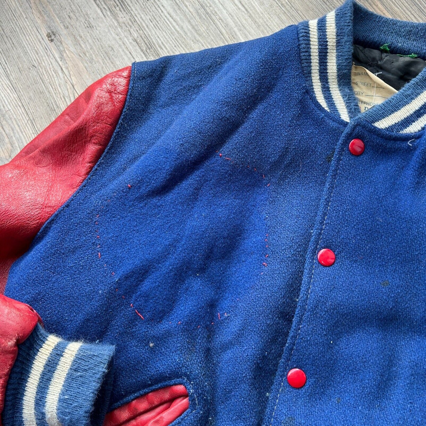 VINTAGE 80s | Thrashed Delong Blank Varsity Bomber Jacket sz L