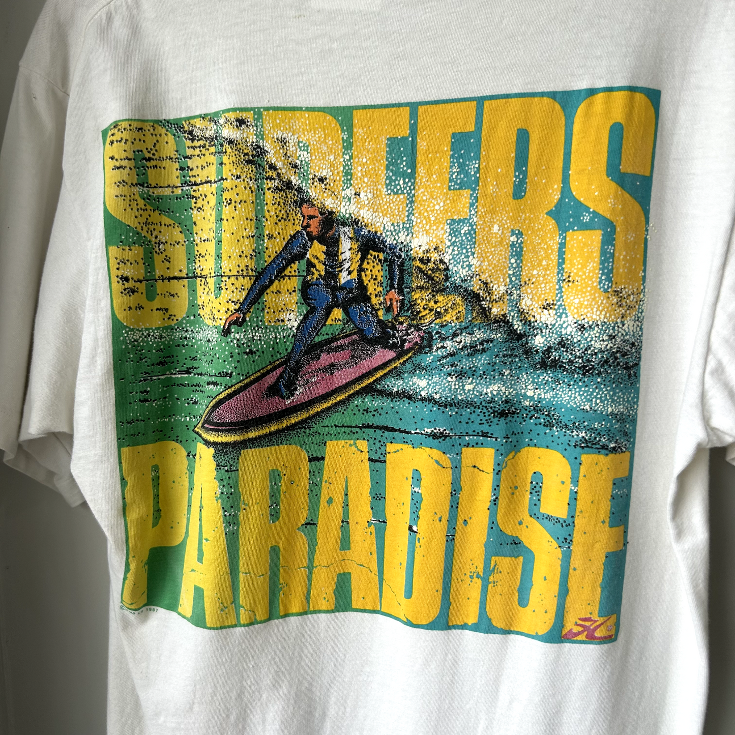 VINTAGE 1987 | Hobie Surfers Paradise Graphic T Shirt Sz Adult XL White
