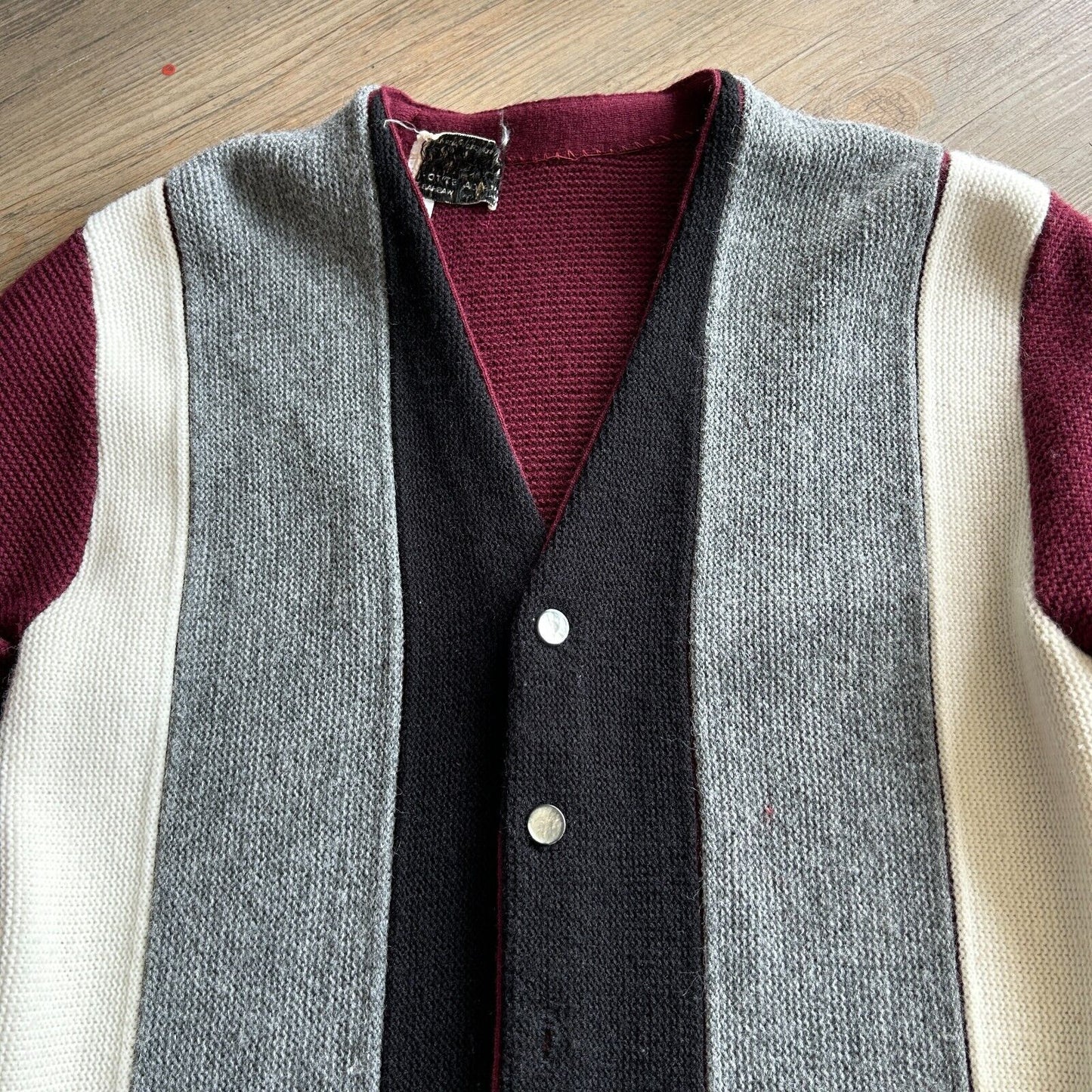 VINTAGE 70s | Campus Vertical Striped Cardigan Knit Sweater sz S/M