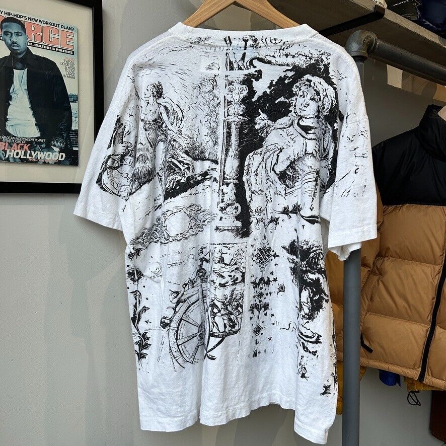 VINTAGE | Renaissance Drawing All Over Art Print T-Shirt sz XL
