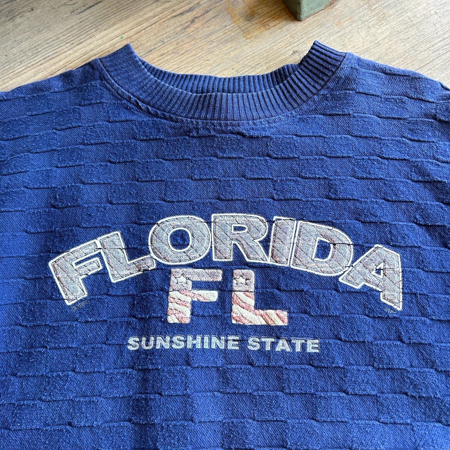 VINTAGE 90s | Florida Textured Checkered Crew Sweater sz L