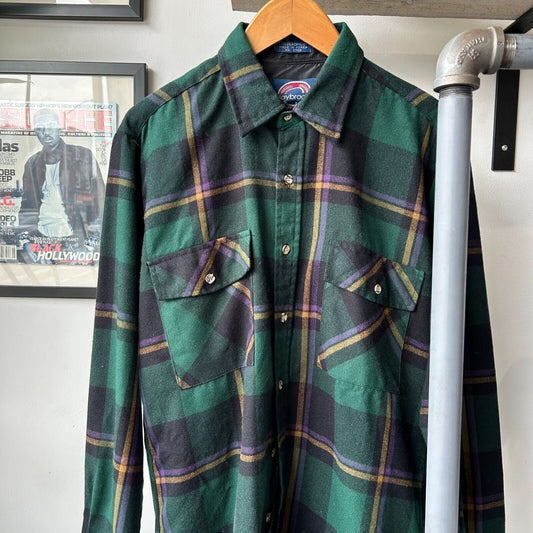 VINTAGE 90s | Green Flannel Button Down Shirt sz M