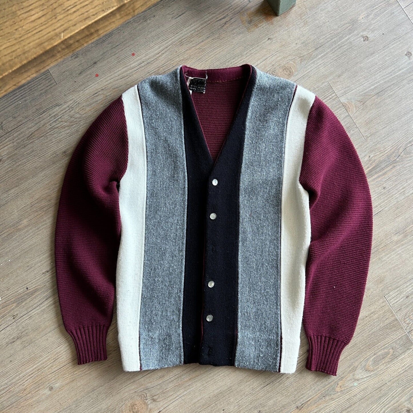 VINTAGE 70s | Campus Vertical Striped Cardigan Knit Sweater sz S/M