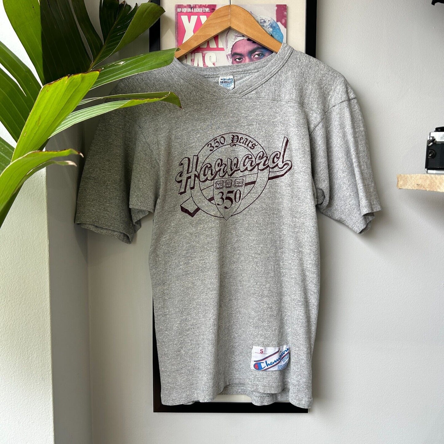 VINTAGE | HARVARD University Champion Grey T-Shirt sz S Adult