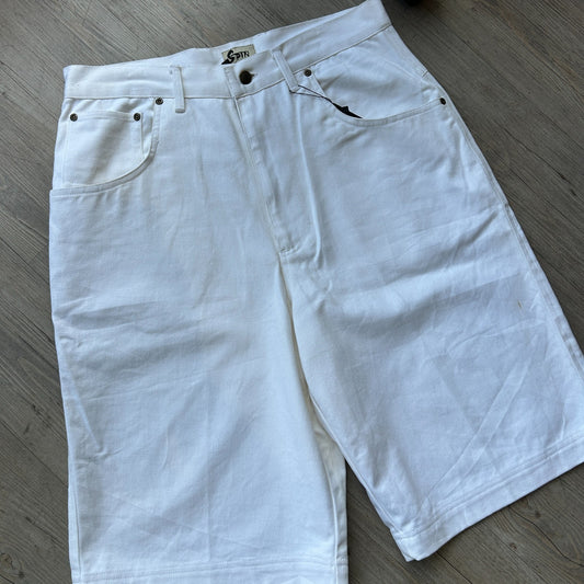 VINTAGE 90s Y2K | Spin Baggy Loose Fit White Denim Shorts sz W33