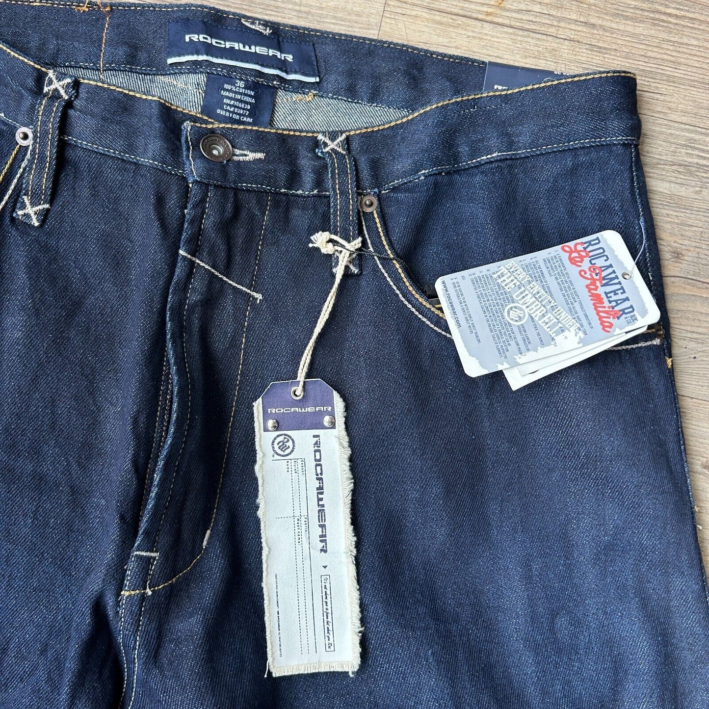 VINTAGE | Rocawear Raw Indigo Denim Contrast Stitch Jeans Pants NWT sz W35 L34