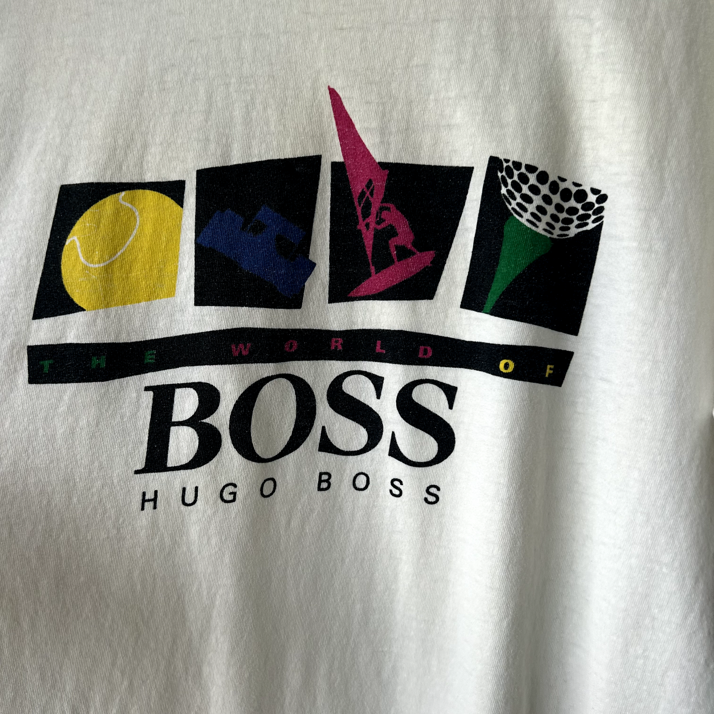 VINTAGE 1990s | Boss Hugo Boss Graphic T Shirt Sz Adult XL Single Stitch White